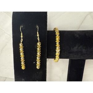 handmade beaded dangle earrings and bracelet‎ set gold tone